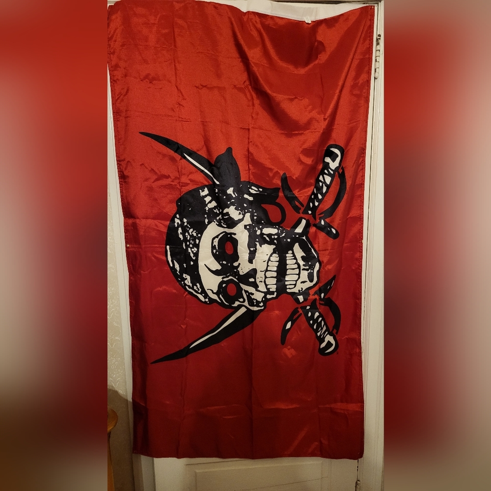 Flag in red with Skelton head